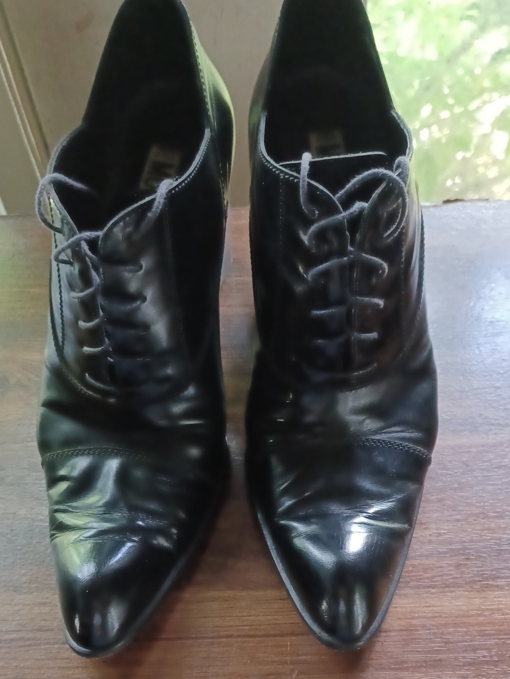Moschino Black Leather Lace-Up Pointed Toe Boots